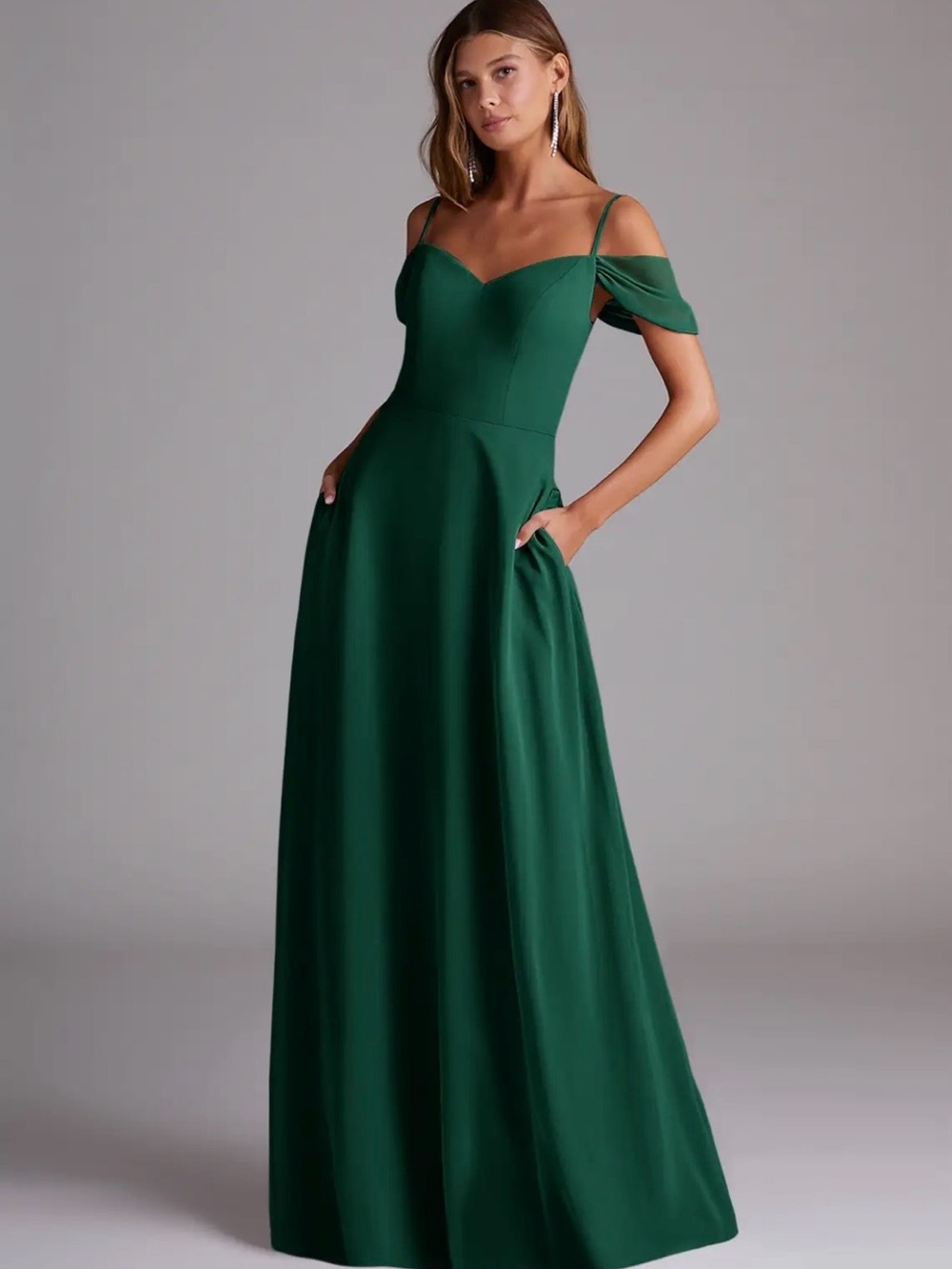 Azazie Marley Emerald A-Line Off the Shoulder Chiffon Convertible Dress